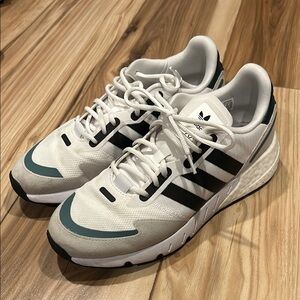 Adidas White and Black Sneakers with Teal Accents